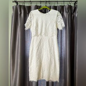 Lulus Devotion White Lace Short Sleeve Midi Dress, size Large